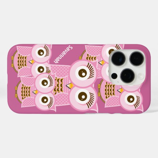 可愛カラフルいピンクのフクロウが紫から色に変わる Case-Mate iPhoneケース (裏面 (横))