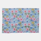 可愛カラフルいピンクの黄色い花柄 キッチンタオル (横)