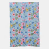 可愛カラフルいピンクの黄色い花柄 キッチンタオル (縦)