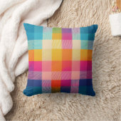可愛カラフルいピンクアクアブルーイエロープレイド クッション (ブランケット)