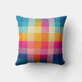 可愛カラフルいピンクアクアブルーイエロープレイド クッション (裏面)