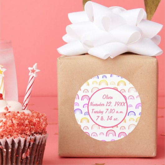 可愛カラフルいピンク桃イエローレインボーパターン ラウンドシール (パーティー)