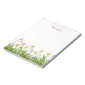 可愛カラフルいピンク黄色の野花フローラ ノートパッド (回転)