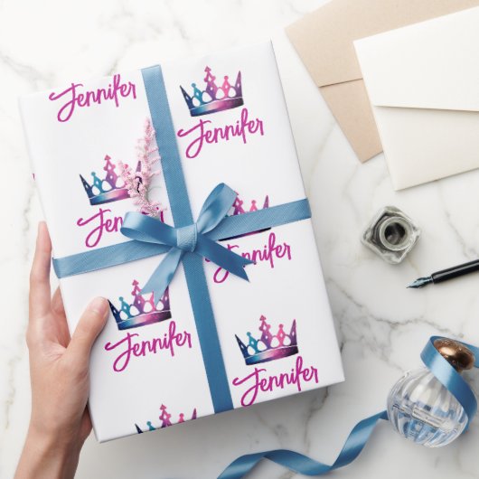 可愛カラフルいピ王室のンクのプリンセス王冠と名前 ラッピングペーパー (ギフト)