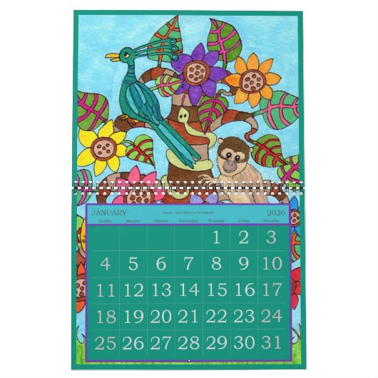 可愛カラフルいファンタジー動物2022アート カレンダー (1月 2026)