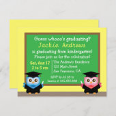 可愛カラフルいフクロウの卒業子供へ 招待状 (正面/裏面)