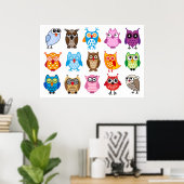 可愛カラフルいフクロウ ポスター (ホームオフィス)