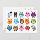 可愛カラフルいフクロウ ポストカード (正面/裏面)