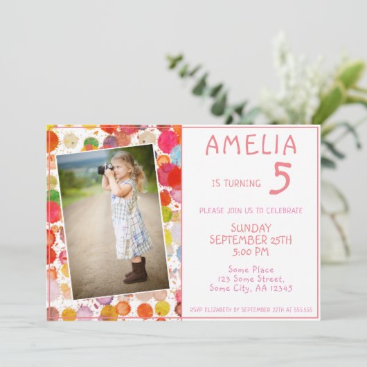 可愛カラフルいブガーリーロット撮影誕生日 招待状 (スタンド正面)