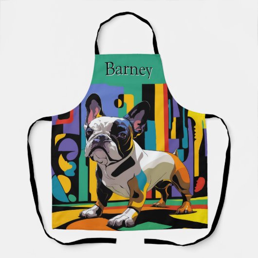 可愛カラフルいブフランスのルドッグポップ・アートのアートエプロン エプロン (正面)