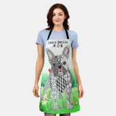 可愛カラフルいブフランスのルドッグ エプロン (着用した状態)