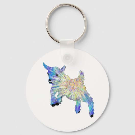 可愛カラフルいベビーヤギ跳躍ファンキー動物アート キーホルダー (正面)