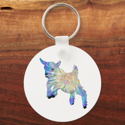 可愛カラフルいベビーヤギ跳躍ファンキー動物アート キーホルダー (正面)