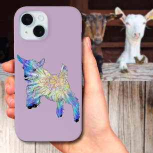 可愛カラフルいベビーヤギ跳躍ファンキー動物アート iPhone 15ケース