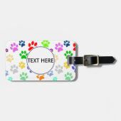 可愛カラフルいペットの足のパターンのモノグラム ラゲッジタグ (正面横)