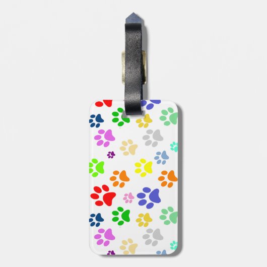 可愛カラフルいペットの足のパターンのモノグラム ラゲッジタグ (裏面縦)