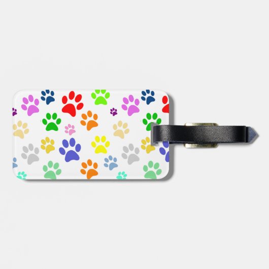 可愛カラフルいペットの足のパターンのモノグラム ラゲッジタグ (裏面横)