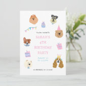可愛カラフルいペット誕生日パーティーの招待状 招待状 (スタンド正面)