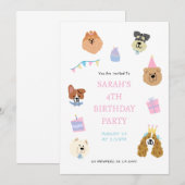 可愛カラフルいペット誕生日パーティーの招待状 招待状 (正面/裏面)