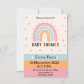 可愛カラフルいボ図解入りの、写真付きのホ虹の赤ちゃんシャワー 招待状 (正面)