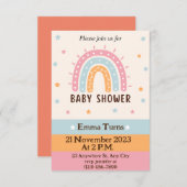 可愛カラフルいボ図解入りの、写真付きのホ虹の赤ちゃんシャワー 招待状 (正面/裏面)
