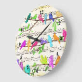 可愛カラフルいミュージカル鳥のシンフォニー – 魔法ソング ラージ壁時計 (傾斜)
