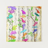 可愛カラフルいミュージカル鳥の交響曲 – Happy Song タペストリー (正面(横))