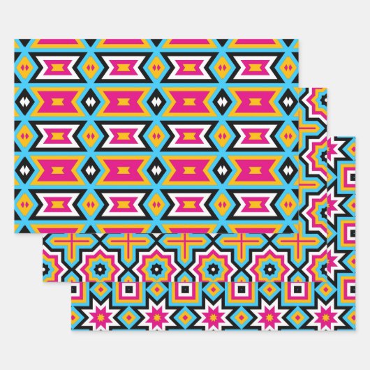 可愛カラフルいモダントレンディー幾何学模様 ラッピングペーパーシート (セット)