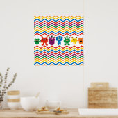 可愛カラフルいモンスターズおもしろいシボストライプのロンパターン ポスター (キッチン)