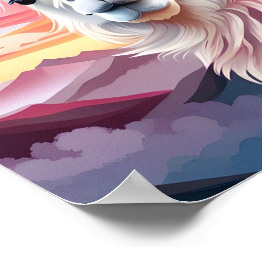 可愛カラフルいラアートマ風景山の夕日 ポスター (角)