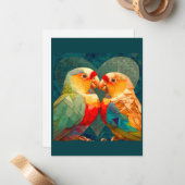 可愛カラフルいラブバード ノートカード (正面/裏面インサイチュ)