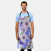 可愛カラフルいラベンダーデイジーライラックフローラプリント エプロン (着用した状態)