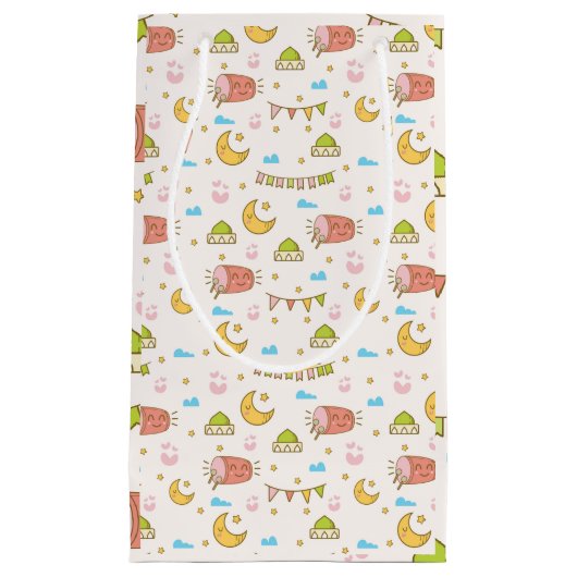 可愛カラフルいラマダンとイードキッズパーティー抱き枕 スモールペーパーバッグ (正面)