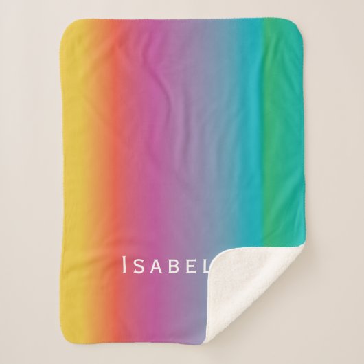 可愛カラフルいレインボーグラディエントグラデーションモノグラム シェルパブランケット (正面)