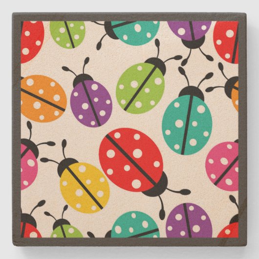 可愛カラフルいレディーバグのシームレスなパターン ストーンコースター (正面)
