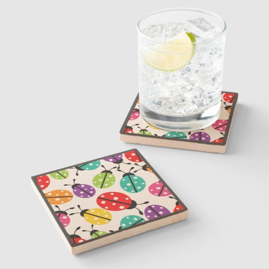 可愛カラフルいレディーバグのシームレスなパターン ストーンコースター (横)