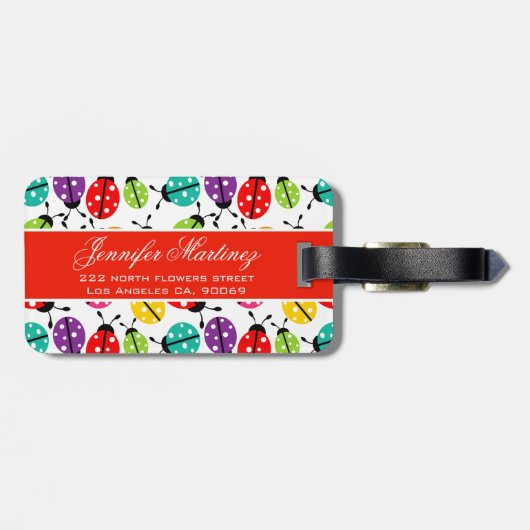 可愛カラフルいレディーバグのシームレスなパターン ラゲッジタグ (裏面横)