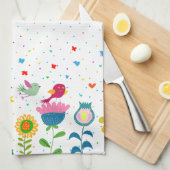 可愛カラフルいレトロな花 キッチンタオル (四つ折り)