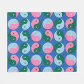 可愛カラフルいレトロ陰陽パターンブルーグリーン フリースブランケット (正面(横))