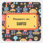 可愛カラフルいロボットのパタパーソナライズされたーン スクエアシール (正面)