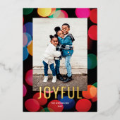 可愛カラフルい光モダンJOYFUL写真金ゴールド 箔シーズンカード (正面)