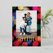 可愛カラフルい光モダンJOYFUL写真金ゴールド 箔シーズンカード (立ち正面)