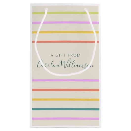 可愛カラフルい夏ストライプのパーソナライズされた スモールペーパーバッグ (裏面)