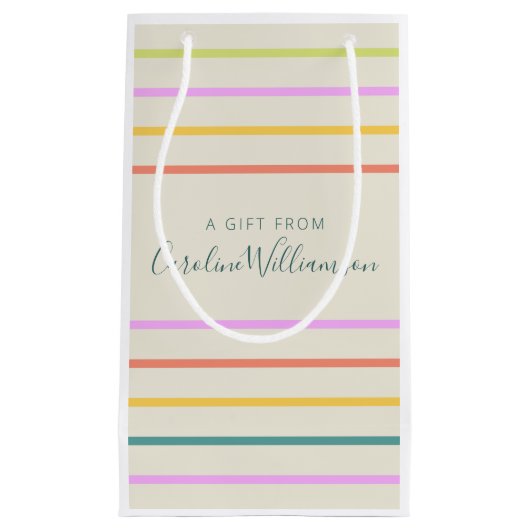 可愛カラフルい夏ストライプのパーソナライズされた スモールペーパーバッグ (正面)