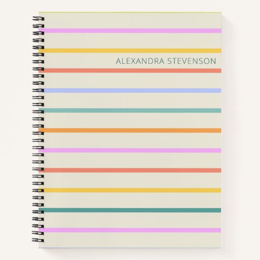 可愛カラフルい夏ストライプのパーソナライズされた ノートブック (正面)