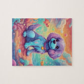 可愛カラフルい小さな水色の犬 ジグソーパズル (横)