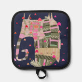 可愛カラフルい居心地の良い猫とハートオーブンミット 鍋敷き (正面)