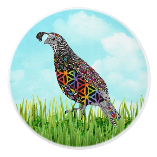 可愛カラフルい山ウズラのドアノブ セラミックノブ (正面)