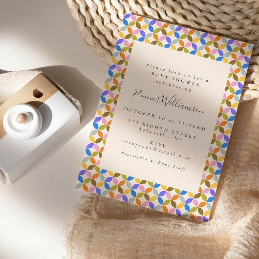 可愛カラフルい幾何男女兼用式ベビーシャワー 招待状