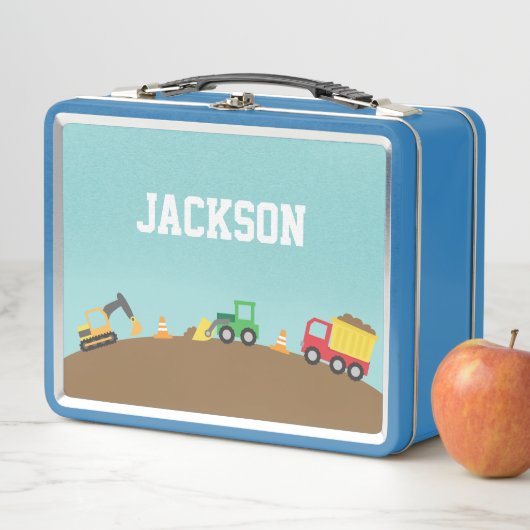 可愛カラフルい建築車男の子ランチ メタルランチボックス (インサイチュ)